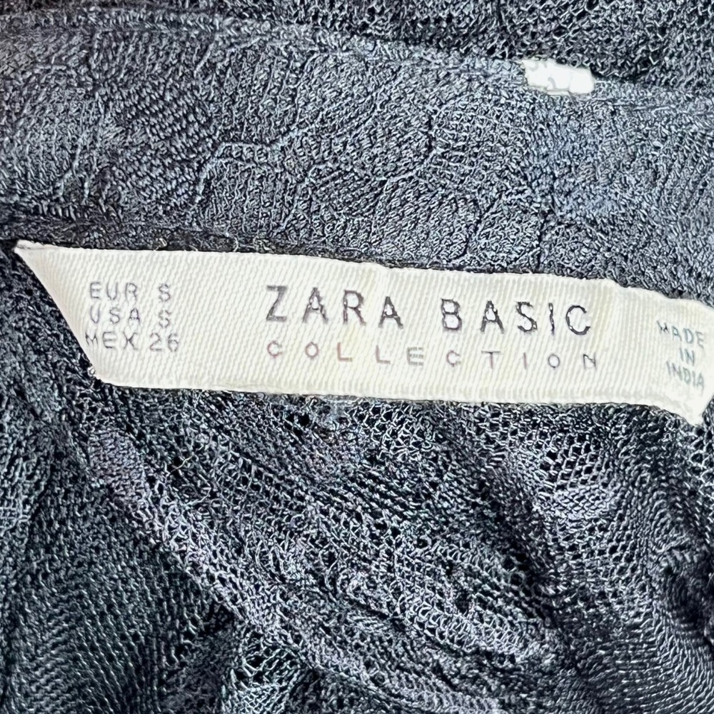 ZARA BASIC Small Black Lace Sheer Long Sleeve Dress High Neck Little Black Dress - Picture 7 of 8